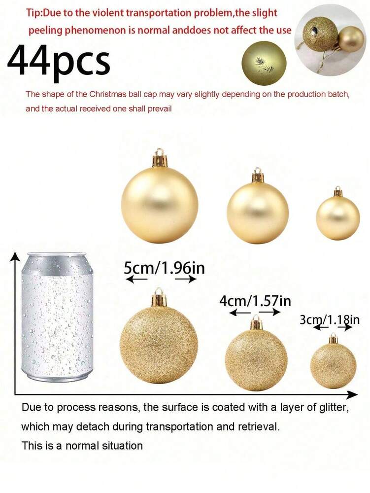 44-Piece Christmas Ball Ornament Set, Shatterproof Hanging Baubles for Christmas Tree, Wedding or Office Decor, Multi-Size Holiday Decorations