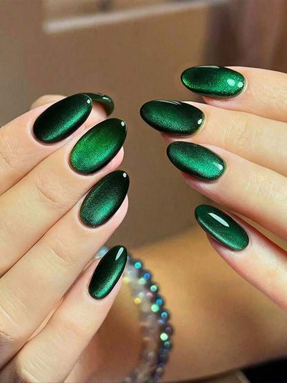 24pcs Short Oval Red Cat Eye Press On Nails, Y2K Blood-Red Glossy Acrylic Nail Set With Jelly Glue & File For Women Daily Or Study Wear