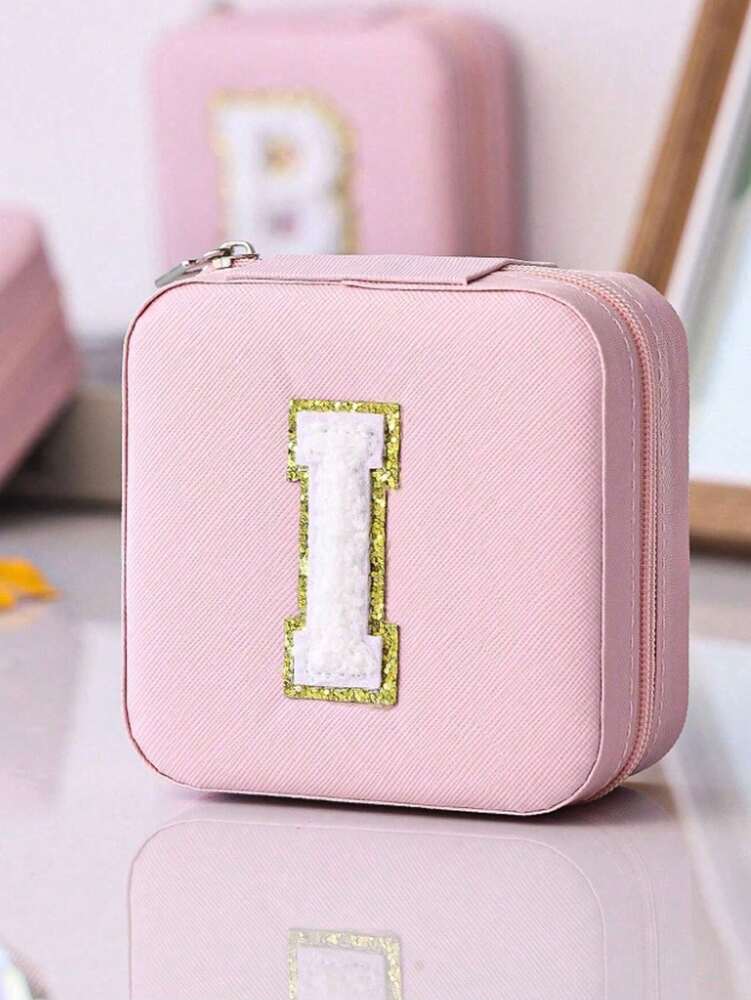 Custom Initial Travel Jewelry Organizer Box, Compact Case for Rings, Necklaces & Earrings