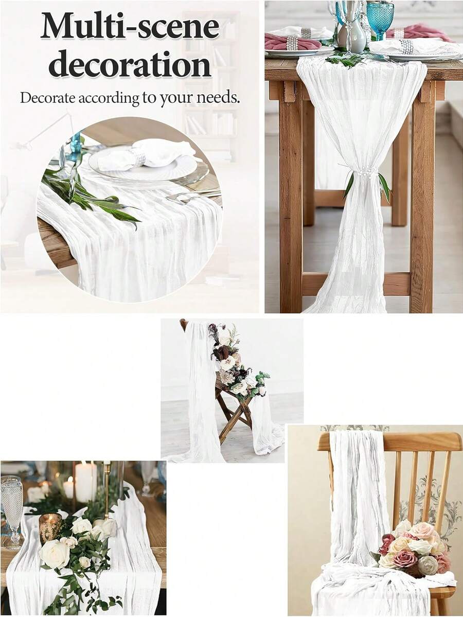 Wrinkled Cheesecloth Table Runner for Weddings and Holidays, Elegant Table Centerpiece Cloth for Christmas Dining, Birthdays, and Romantic Events