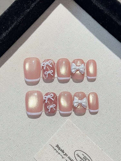 10pcs Short Square Press On Nails, French Heart Minimalist Jelly Pink Design, Handmade Nail Set For Wedding Party Or Daily Wear