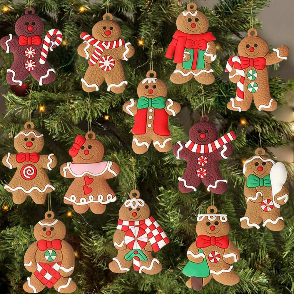 20pcs Gingerbread Ornaments for Christmas Tree, Cute Gingerbread Man Holiday Decorations for Tree & Home Decor