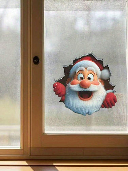 3D Santa Claus Wall Decal Sticker, DIY Breakthrough Vinyl Mural, Removable Christmas Decoration for Home, Office, or Holiday Party Background Decor