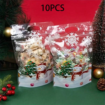 10/50/100pcs Christmas Candy Gift Bags, Transparent Snowflake Treat Bags for Cookies & Snacks, Holiday Packaging for Parties & Home Use