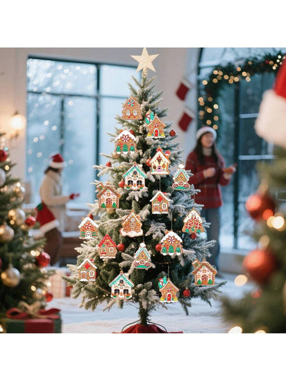 12pcs Gingerbread House Hanging Ornaments, Cute Christmas Tree Decorations for Home, Parties, and Holiday Gift Giving