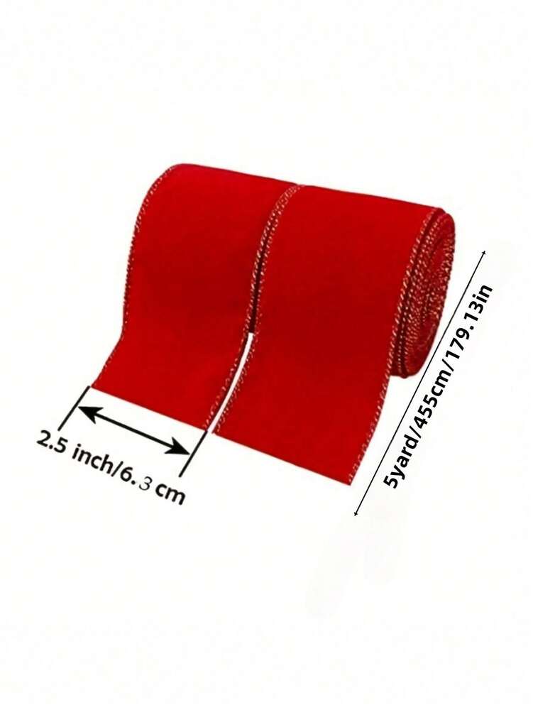 Red Velvet Ribbon with Christmas Tree Decoration, Elegant Holiday Gift Wrapping Ribbon for Birthday, Wedding, or Festive Packaging