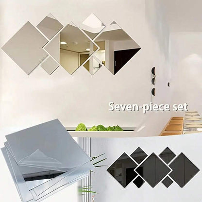 7pcs Square Acrylic Mirror Wall Stickers, 3D Rhombus & Rectangular Self-Adhesive Shatterproof Removable Mirrors for Home or Office Decor
