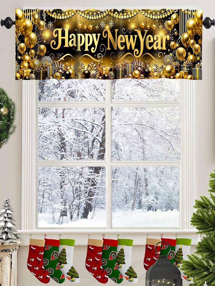 Santa Claus & Snowman Christmas Curtain Valance, 1–2 Piece Polyester Window Decor with Rod Pocket for Kitchen, Living Room or Bedroom