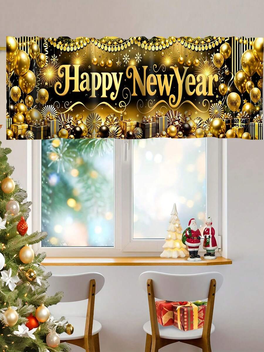 Santa Claus & Snowman Christmas Curtain Valance, 1–2 Piece Polyester Window Decor with Rod Pocket for Kitchen, Living Room or Bedroom