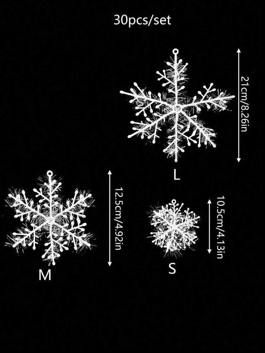 30pcs Artificial White Snowflake Christmas Tree Decorations, Hanging Winter Ornaments for Christmas Trees & Holiday Home Decor