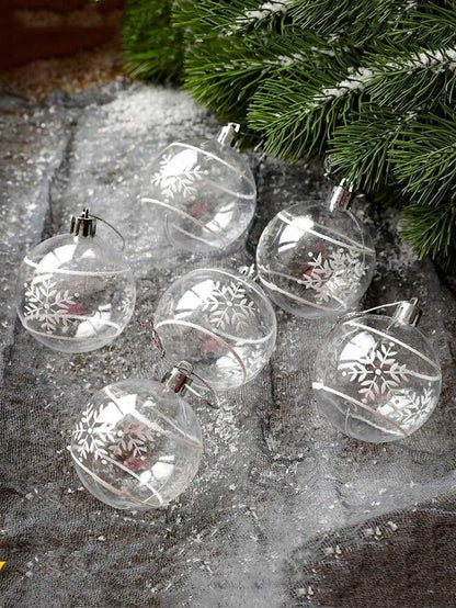 6pcs Transparent Snow Christmas Ball Ornaments, 6cm Clear Hanging Baubles for Xmas Trees, Elegant DIY Holiday Decorations and Gifts