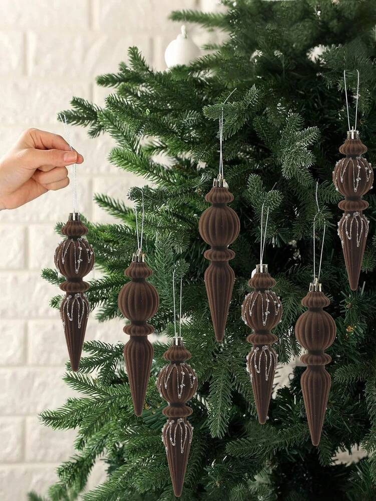 6/12pcs Velvet Christmas Ornament Set (7"), Textured Shatterproof Burgundy Tree Decorations, Elegant Holiday Home Decor