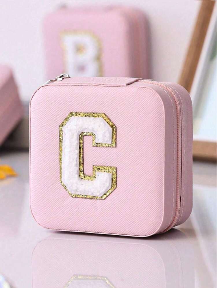 Custom Initial Travel Jewelry Organizer Box, Compact Case for Rings, Necklaces & Earrings