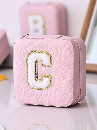 Custom Initial Travel Jewelry Organizer Box, Compact Case for Rings, Necklaces & Earrings