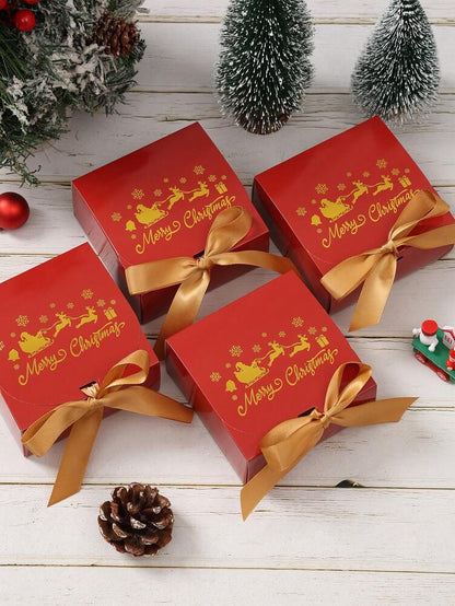 6pcs Christmas Gift Boxes with Ribbons, Santa Snowman & Reindeer Designs for Holiday Treats, Seasonal Packaging & Winter Home Decor