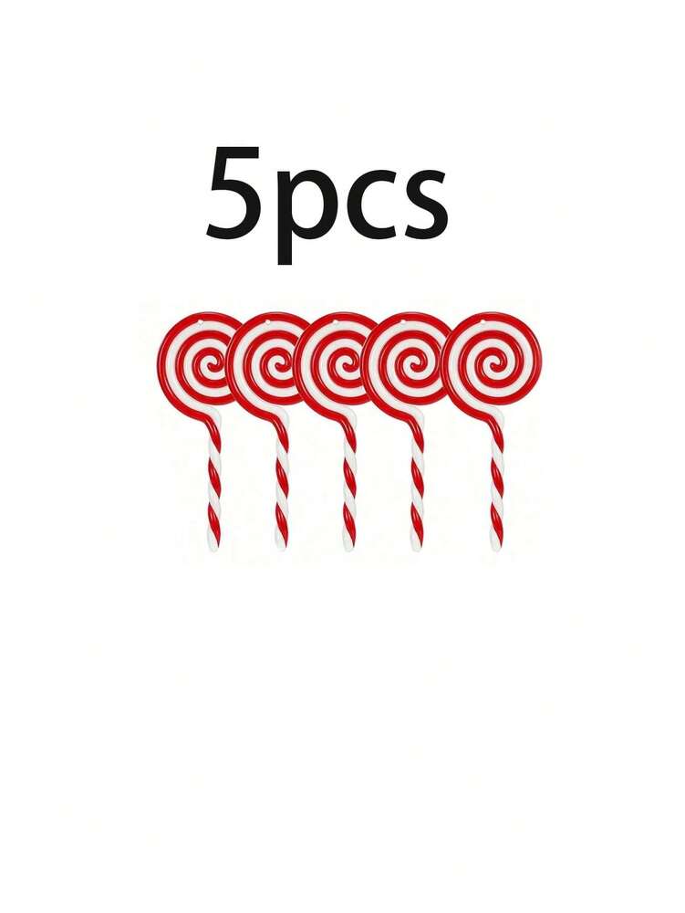 5pcs 5-Inch Christmas Candy Ornaments, Red and White Lollipop Decorations, Fun Hanging Props for Christmas Trees, Fireplaces, and Holiday Scenes