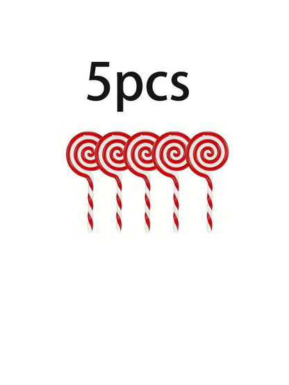 5pcs 5-Inch Christmas Candy Ornaments, Red and White Lollipop Decorations, Fun Hanging Props for Christmas Trees, Fireplaces, and Holiday Scenes
