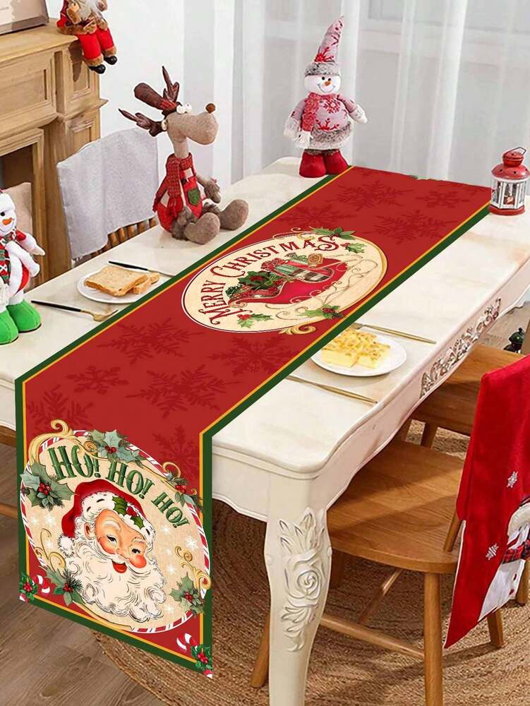 Gingerbread Man Christmas Table Runner, 35x180cm Polyester Holiday Table Flag, Festive Dining Room Décor for Christmas & Winter Home Use