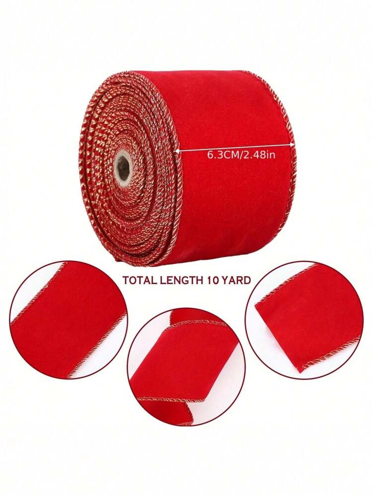 Red Velvet Ribbon with Christmas Tree Decoration, Elegant Holiday Gift Wrapping Ribbon for Birthday, Wedding, or Festive Packaging