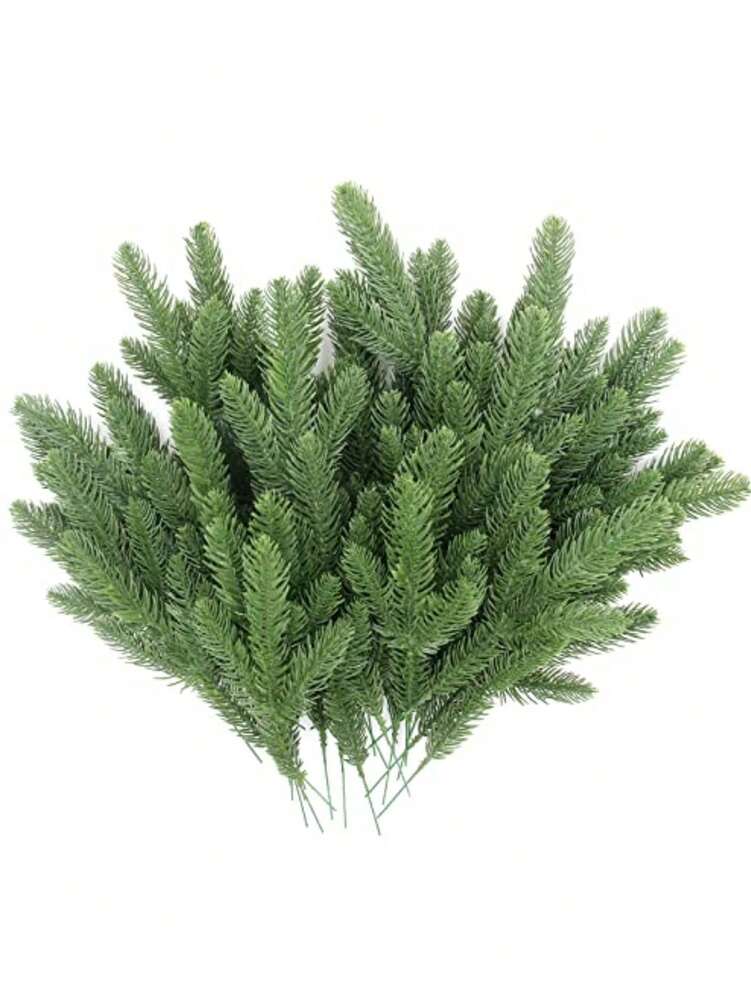 50pcs Artificial Pine Branches, Flexible Green Needles for Christmas Crafts, Tree Fillers, Fireplace Decor, Wreaths, and Gift Packaging