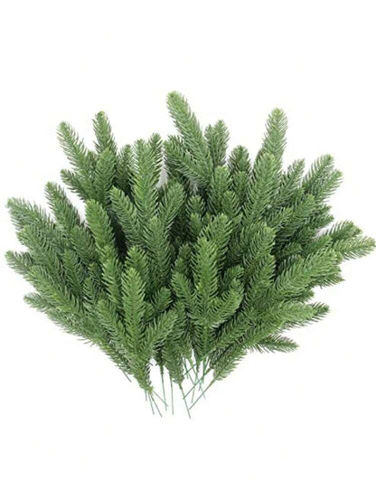 50pcs Artificial Pine Branches, Flexible Green Needles for Christmas Crafts, Tree Fillers, Fireplace Decor, Wreaths, and Gift Packaging