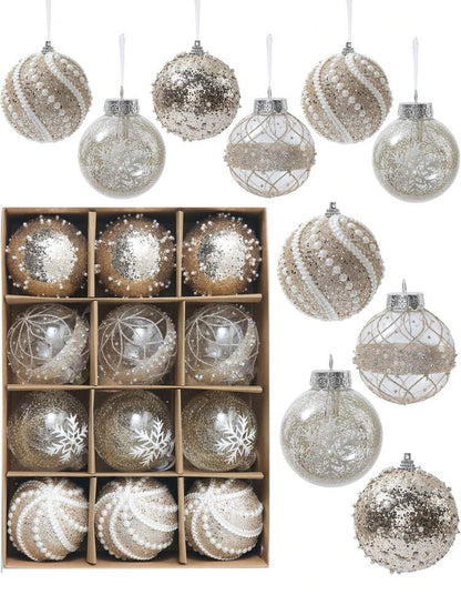 12pcs Clear Pink Christmas Ball Ornaments, 3.15-Inch Shatterproof Decorative Tree Baubles, Elegant Rustic Hanging Decorations for Holiday Parties