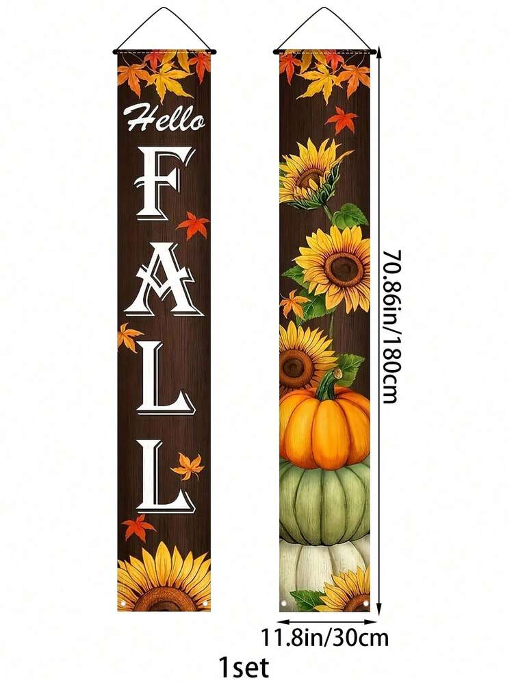 Autumn Porch Welcome Banner Set, Pumpkin & Maple Leaf Front Door Hanging Sign, Seasonal Farmhouse Fall Decoration for Indoor & Outdoor Use