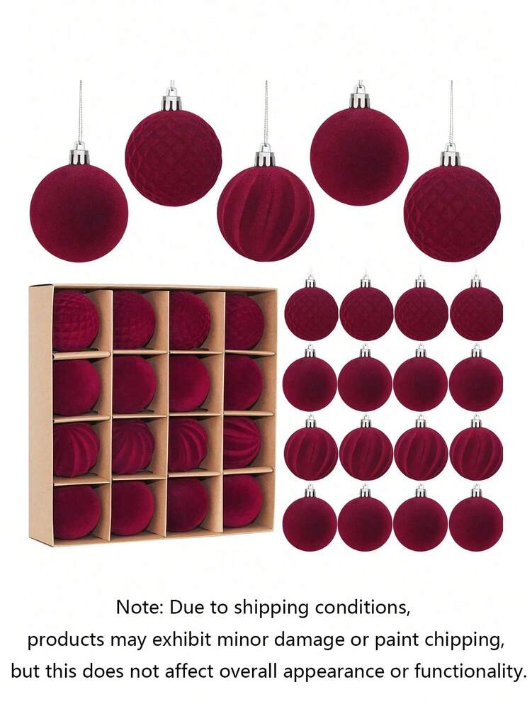 16pcs Velvet Christmas Ball Ornament Set, 2.8" Shatterproof Decorative Foam Spheres, Elegant Holiday Tree Decorations for Home Decor