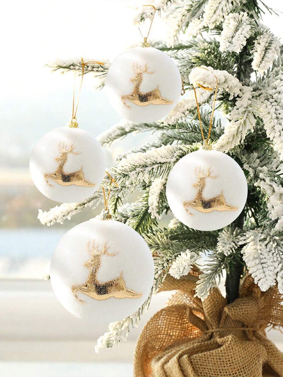 6pcs Christmas Snowball Hanging Ornaments, White and Gold Snowflake Design, Soft Foam Baubles for Christmas Trees, Parties, and Winter Fireplace Decor