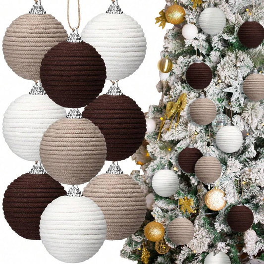 6pcs Boho Farmhouse Christmas Ball Ornaments, Neutral Rustic Tree Decor for Wreaths, Garlands, and Vintage Country-Themed Holiday Displays