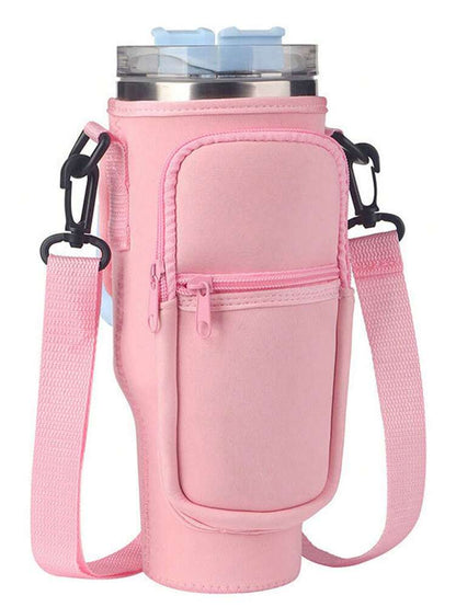 Portable 40oz Tumbler Cup Case with Adjustable Strap, Dual Storage Pockets for Travel or Outdoor Use, Functional Fitness Cup Cover and Wallet Combo