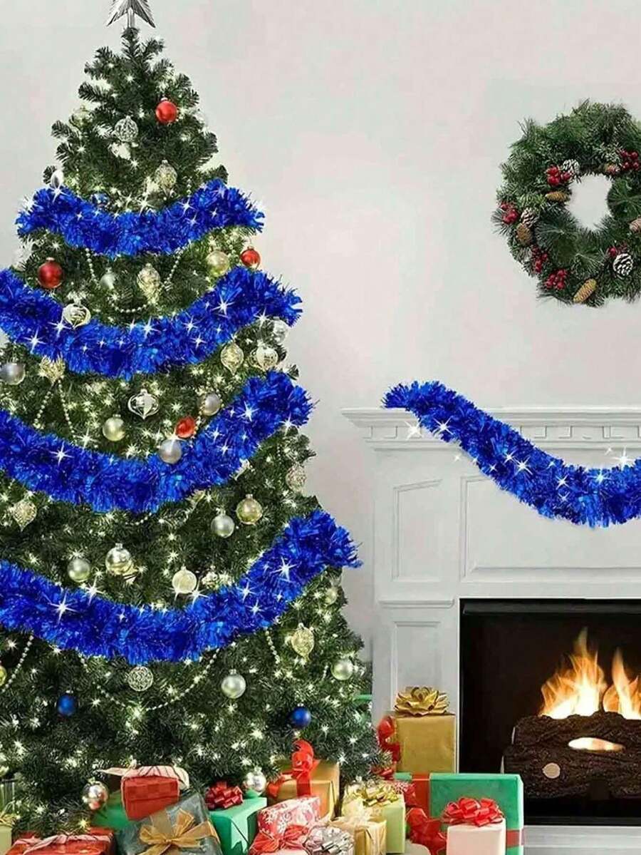 Metallic Tinsel Garland for Christmas, 1–2 Piece Shiny Glitter Streamer Decoration, Long Hanging Ornament for Trees, Parties, and Weddings