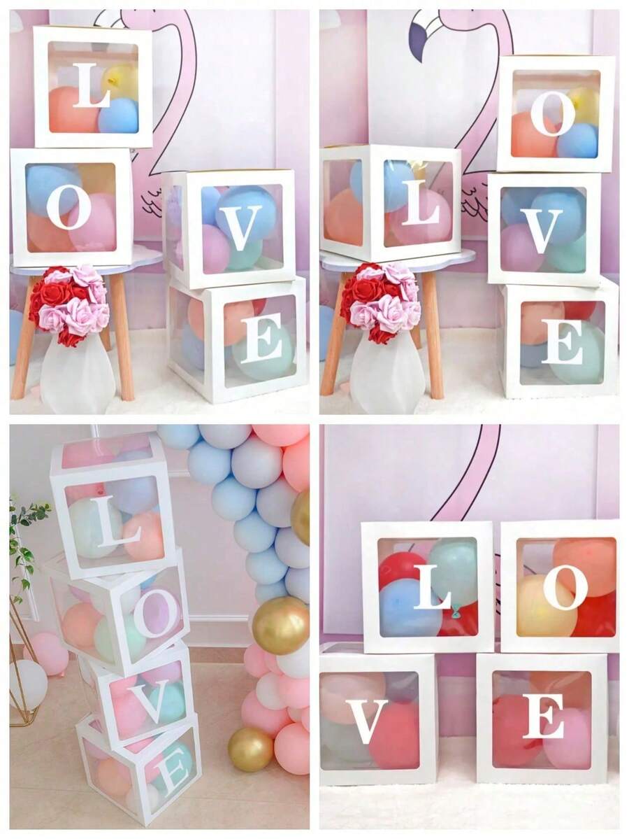 8pcs Transparent Baby Shower Boxes Set, 25cm Letter Balloon Boxes for Gender Reveal Party, Baby Boy or Girl Shower Decorations and Photography Props