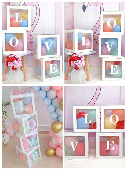 8pcs Transparent Baby Shower Boxes Set, 25cm Letter Balloon Boxes for Gender Reveal Party, Baby Boy or Girl Shower Decorations and Photography Props