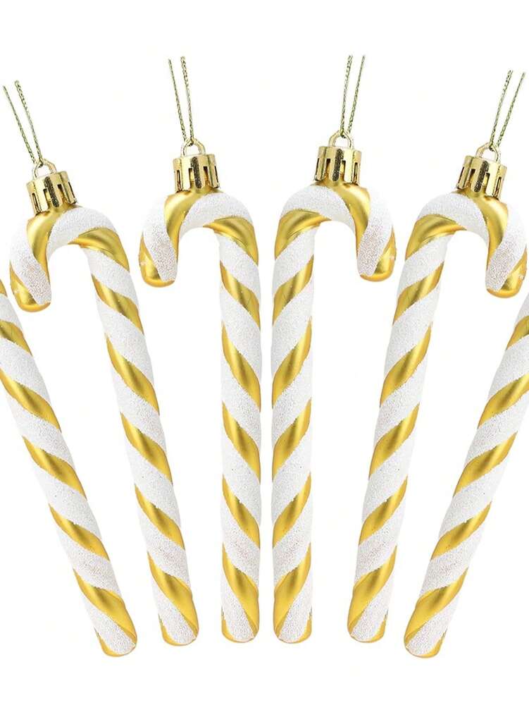 12pcs Pink Glitter Candy Cane Christmas Ornaments, 5.5" Plastic Hanging Decorations for Christmas Trees & Holiday Displays