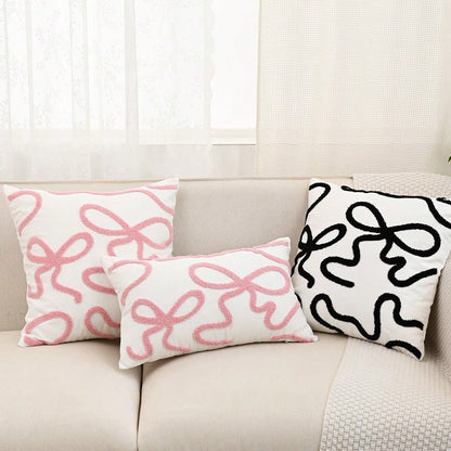 1pc 3D Bow Embroidered Pillow Cover, Cute Decorative Cushion Case for Sofa or Bedroom, Soft Girly Design Without Insert