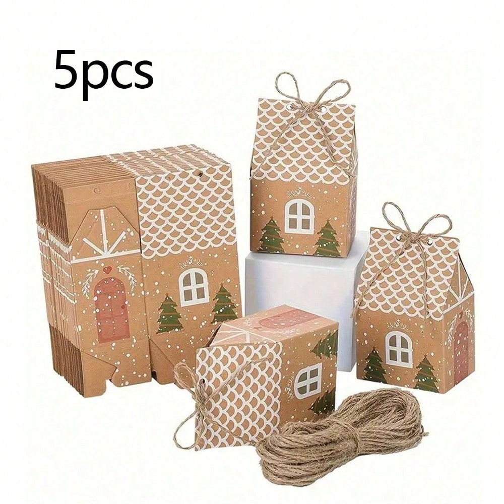 10pcs Kraft Paper Christmas House Gift Boxes, Decorative Packaging Boxes for Holiday Presents, Souvenirs, and Christmas Party Favors