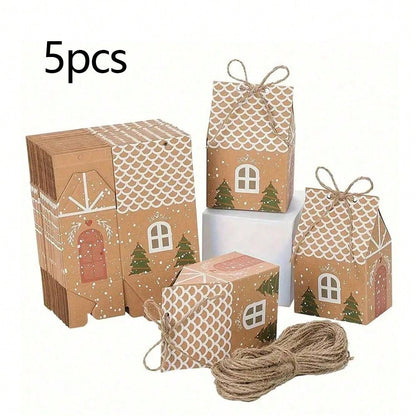 10pcs Kraft Paper Christmas House Gift Boxes, Decorative Packaging Boxes for Holiday Presents, Souvenirs, and Christmas Party Favors
