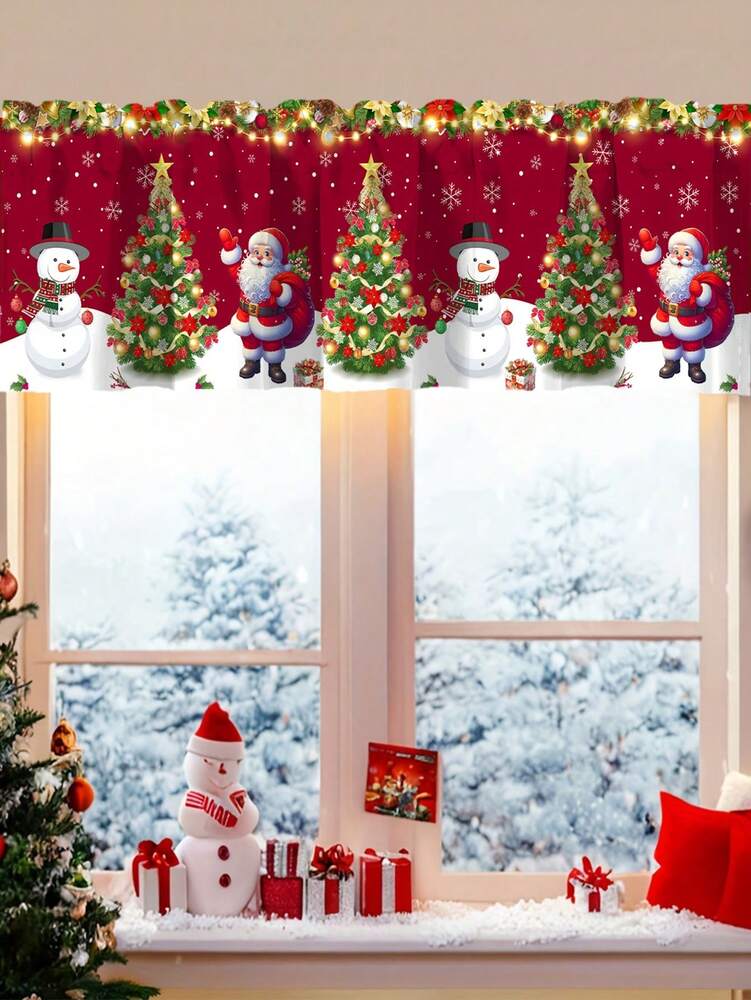 Santa Claus & Snowman Christmas Curtain Valance, 1–2 Piece Polyester Window Decor with Rod Pocket for Kitchen, Living Room or Bedroom