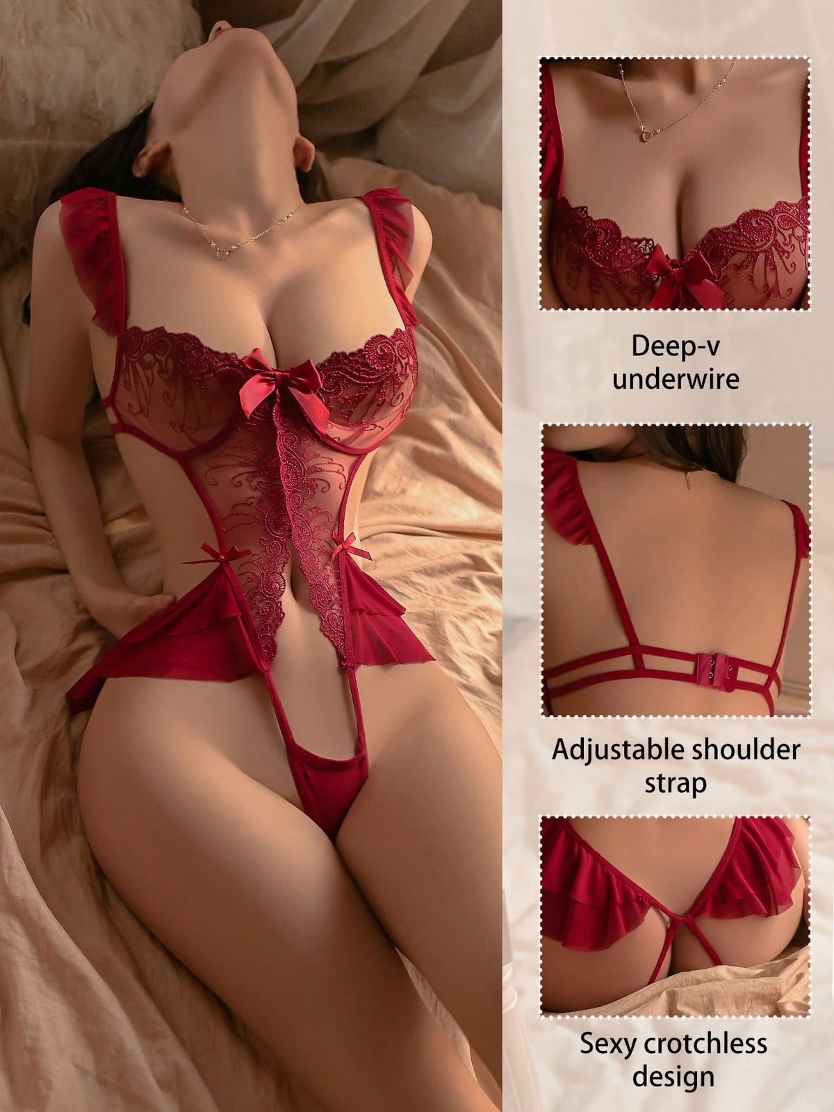 Sexy Lingerie Hot Open Lace Seduction Jumpsuit Bodysuit