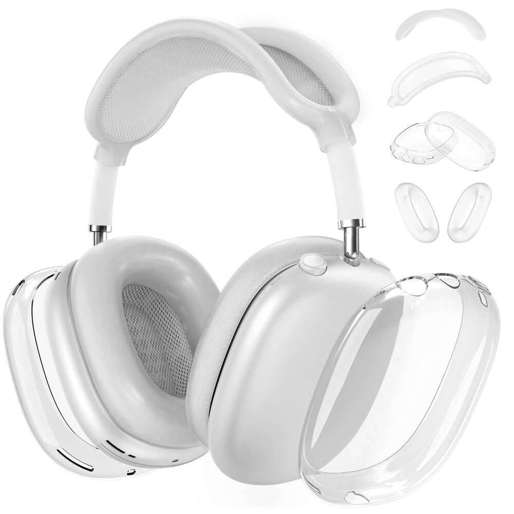 4-in-1 Clear Silicone Protective Set for AirPods Max, Transparent TPU Headband & Ear Cup Covers, Anti-Scratch Compatible with AirPods Max (USB-C)