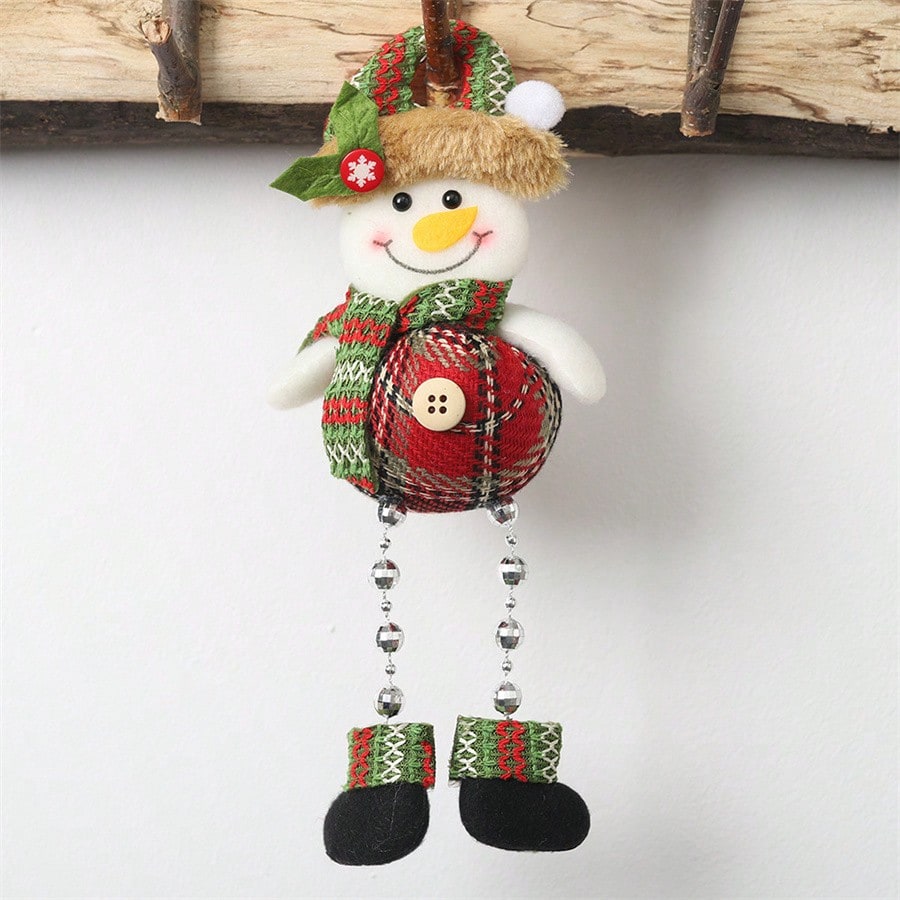 3pcs Felt Christmas Hanging Ornaments, Plaid Bead Leg Pendants with Cute Cartoon Designs, Perfect for Tree, Window, and Home Holiday Decorations