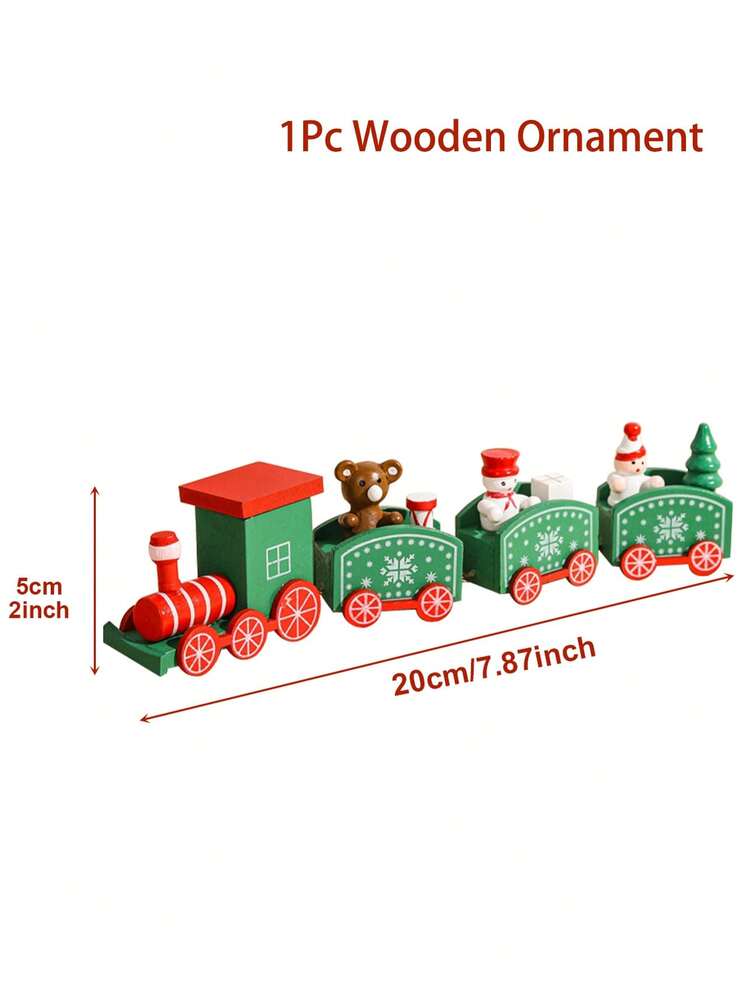 Christmas Wooden Train Ornament, Four-Section Holiday Decoration for Table, Fireplace & Garden Christmas Home or Office Decor