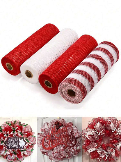 10 Yards Christmas Glitter Mesh Ribbon Roll, Shimmering DIY Craft Material for Gift Wrapping, Flower Bows, and Holiday Wreath Decorations