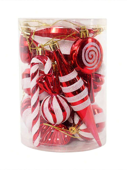 14/24pcs Red Candy Cane Ball Ornaments, Shatterproof Christmas Tree Hanging Decorations, Perfect for Holiday Home Decor and Gift Ideas