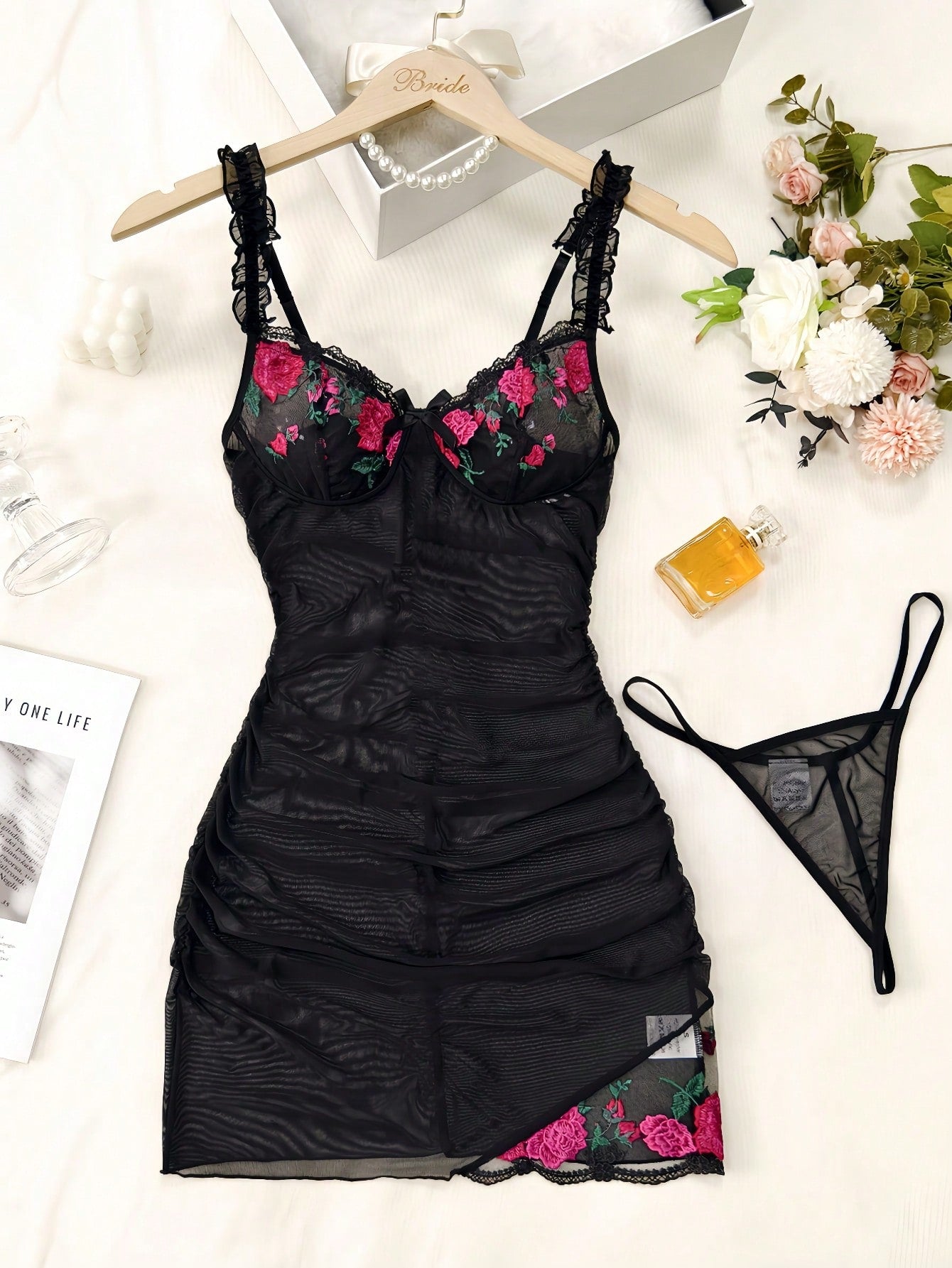 Women Sheer Embroidered Camisole Dress With Lightweight Fabric Construction, Simple Slip Dress Structure, Flexible Fit, Suitable For General Wear And Styling