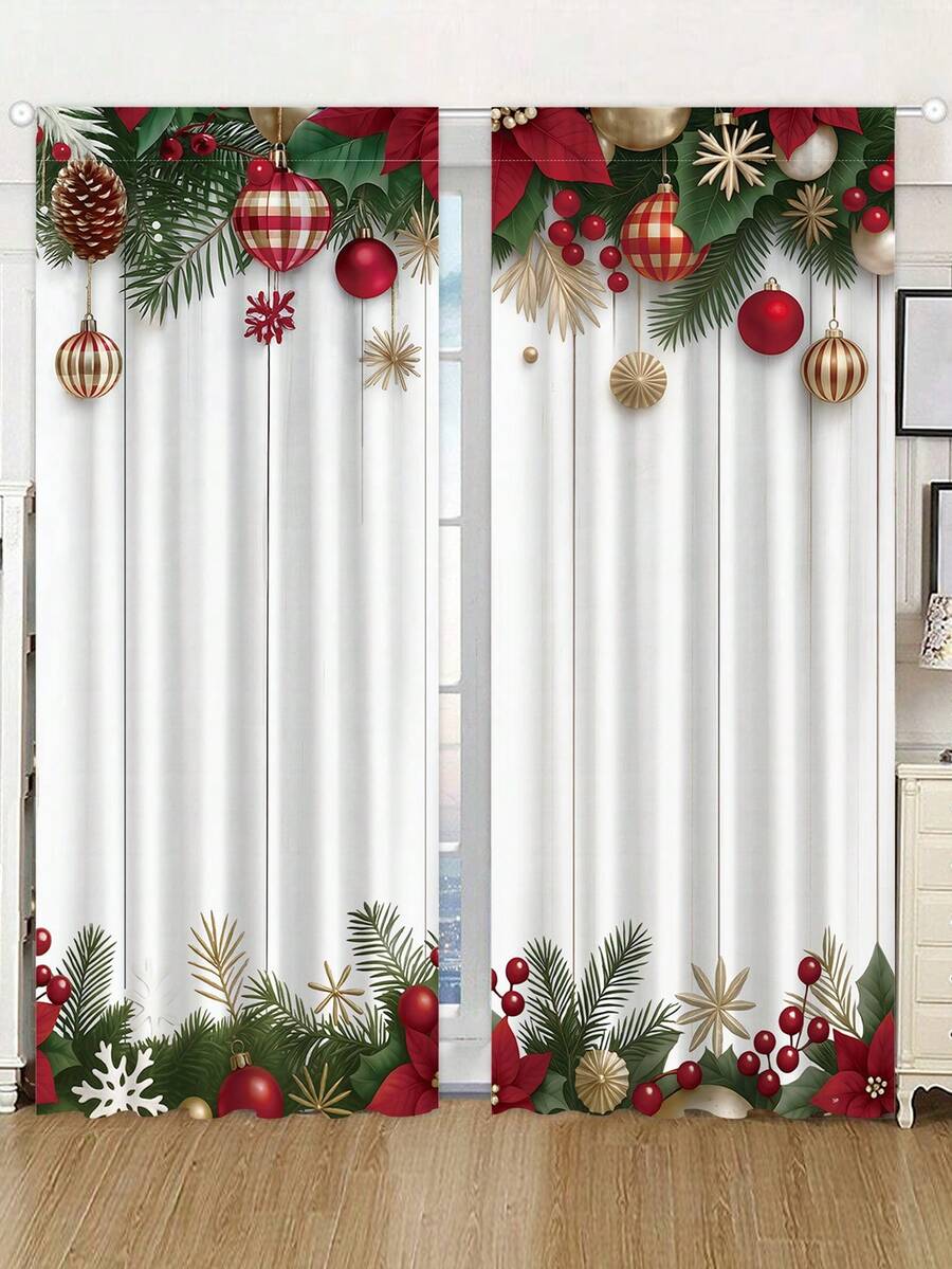 2-Piece Christmas Reindeer and Tree Blackout Curtain Set, Holiday Window Panels for Home Living Room or Bedroom Decor
