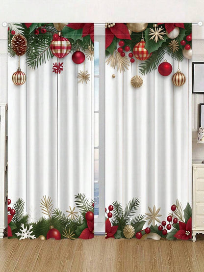 2-Piece Christmas Reindeer and Tree Blackout Curtain Set, Holiday Window Panels for Home Living Room or Bedroom Decor