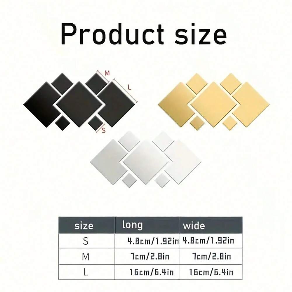 7pcs Square Acrylic Mirror Wall Stickers, 3D Rhombus & Rectangular Self-Adhesive Shatterproof Removable Mirrors for Home or Office Decor