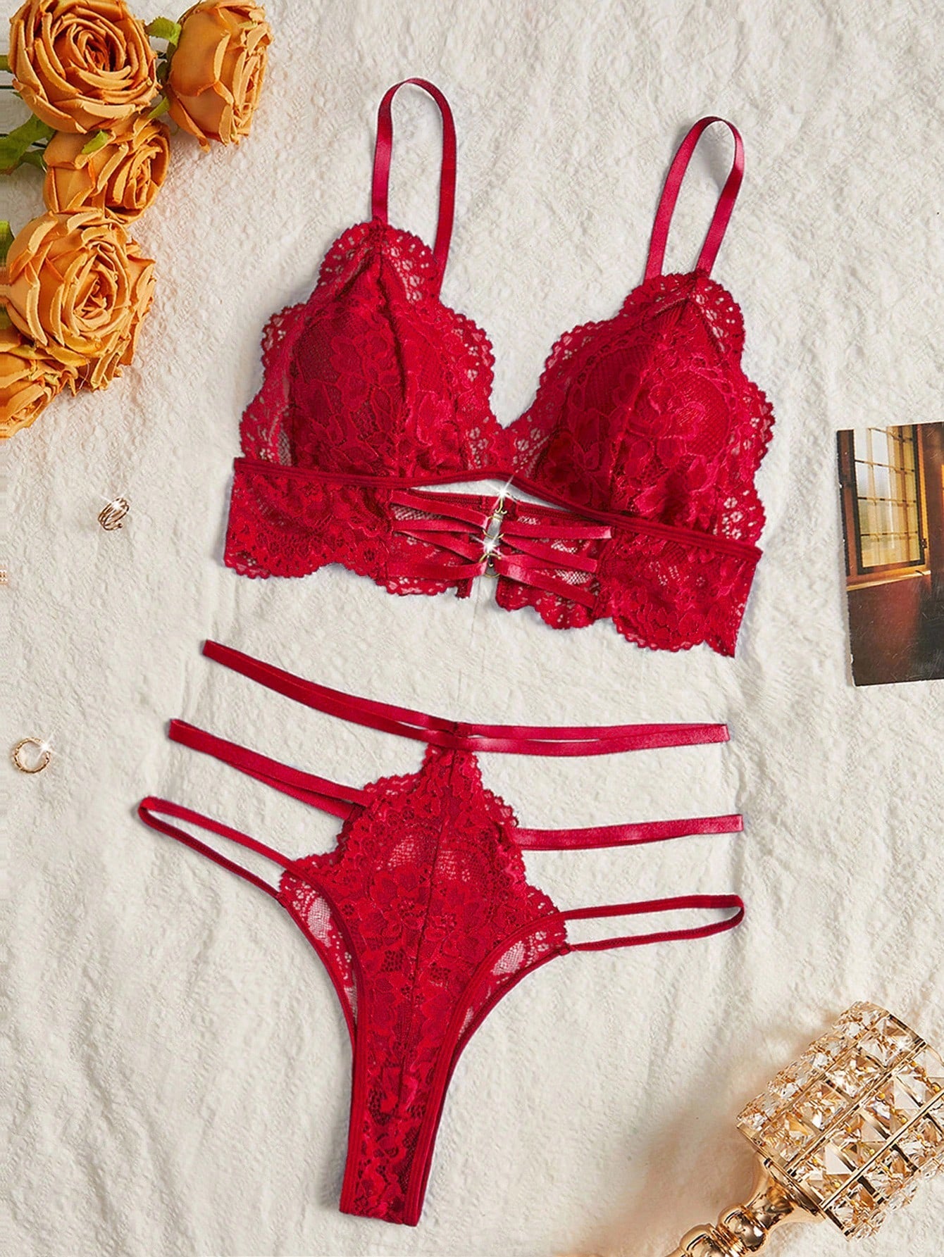 2pcs Women Lace Coordinated Set With Wireless Bra And Matching Bottom, Lightweight Fabric Construction, Clean Two-Piece Structure, Suitable For General Wear And Styling